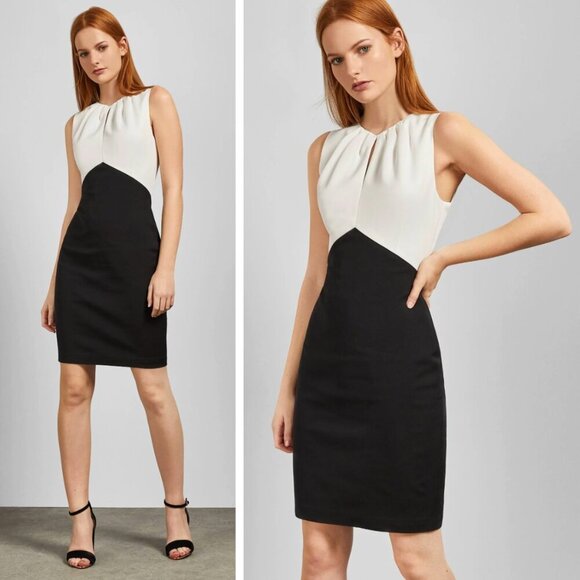 NEW Ted Baker London Zamelid Dress Black White Sheath Modest Keyhole Office Work - Picture 1 of 9